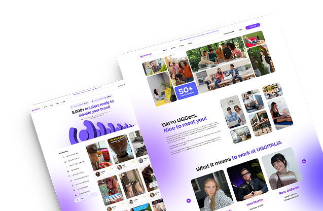 UGC Italia Screenshots of UGC Italia client portal and creator profiles interface